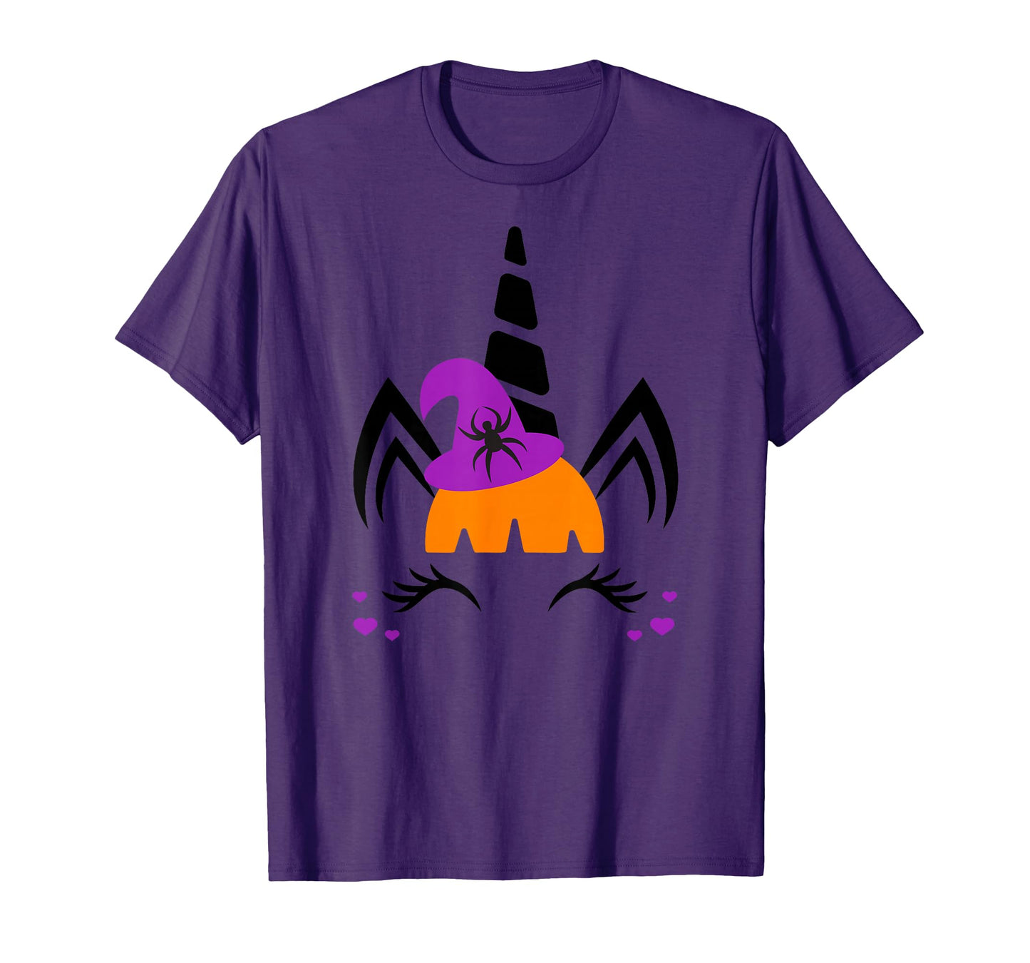 Unicorn Face Eyelashes Spider Witch Hat Halloween Costume T-Shirt