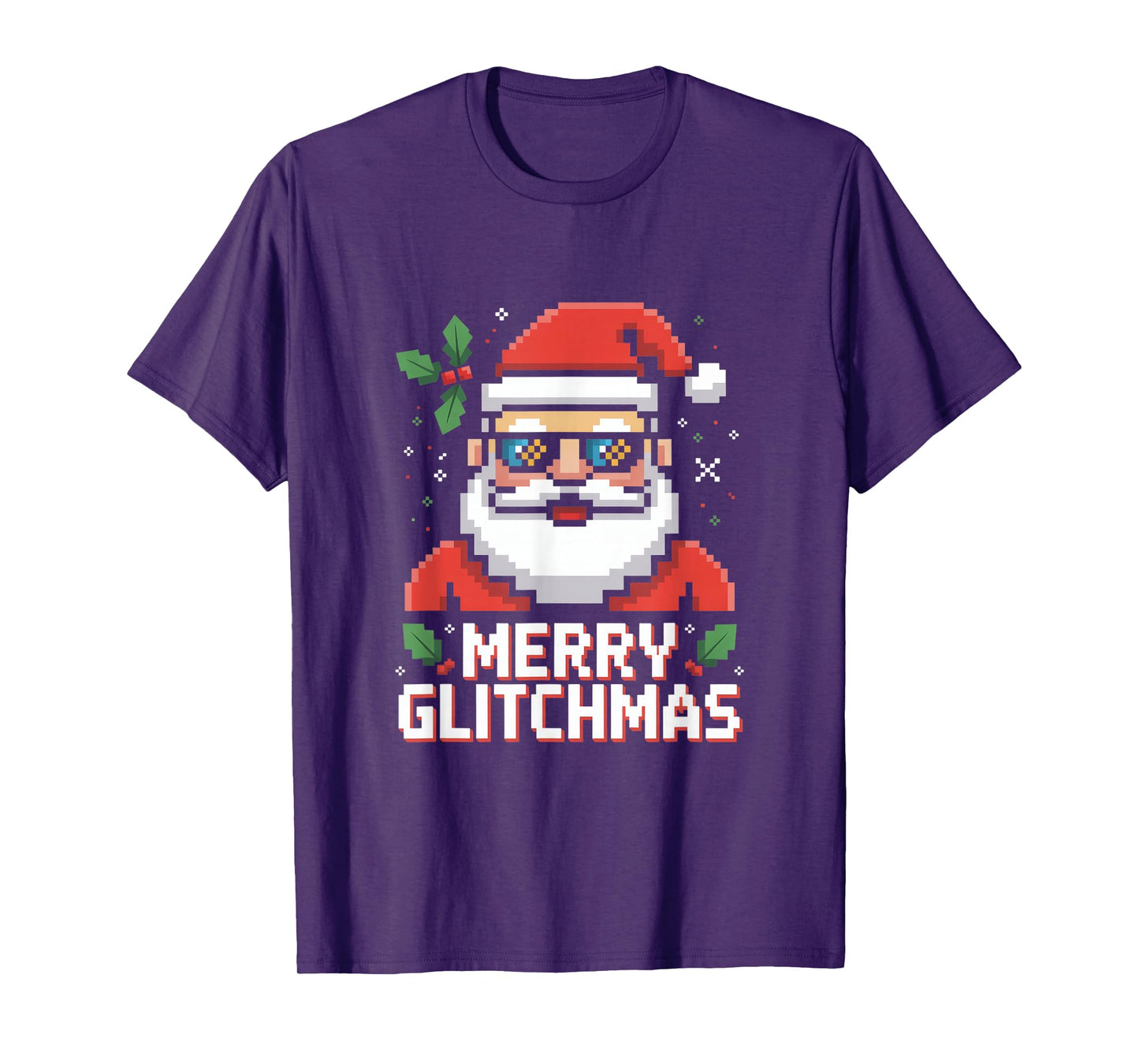 Merry Glitchmas Pixel Santa Retro Gaming Christmas T-Shirt