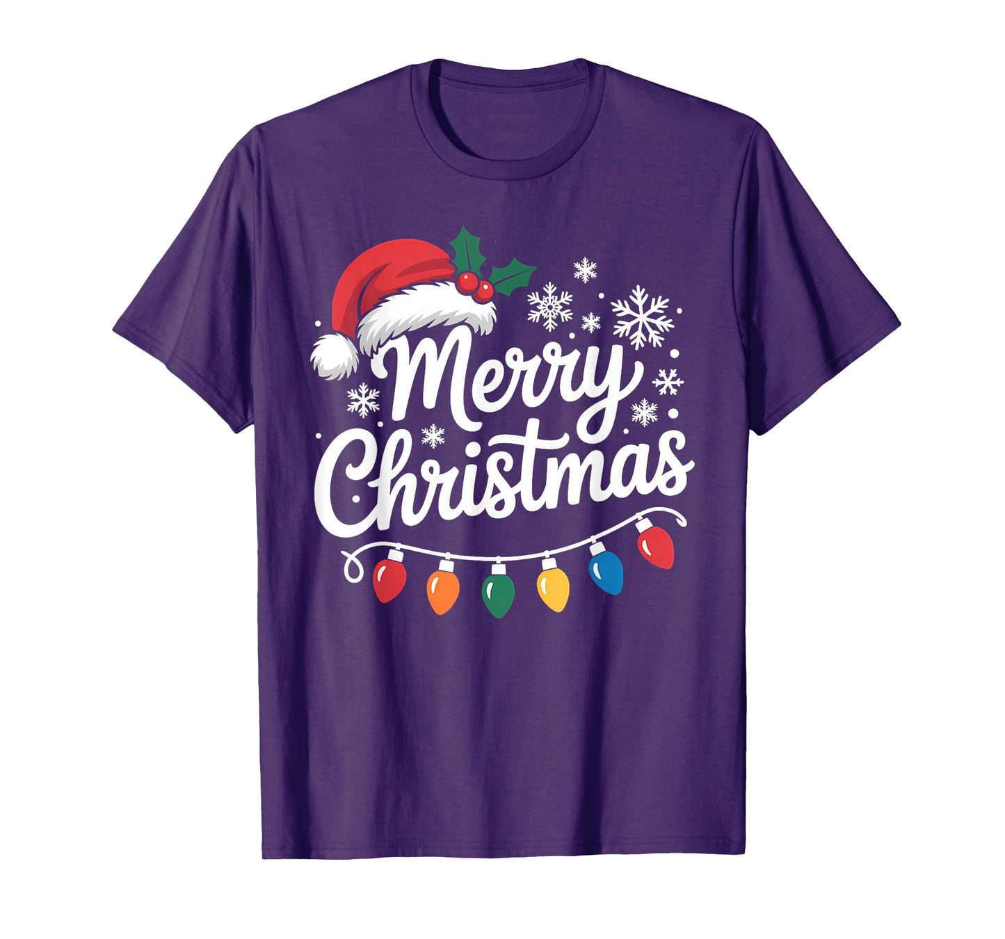 Merry Christmas Lights Santa Hat Xmas Family Matching Pajama T-Shirt