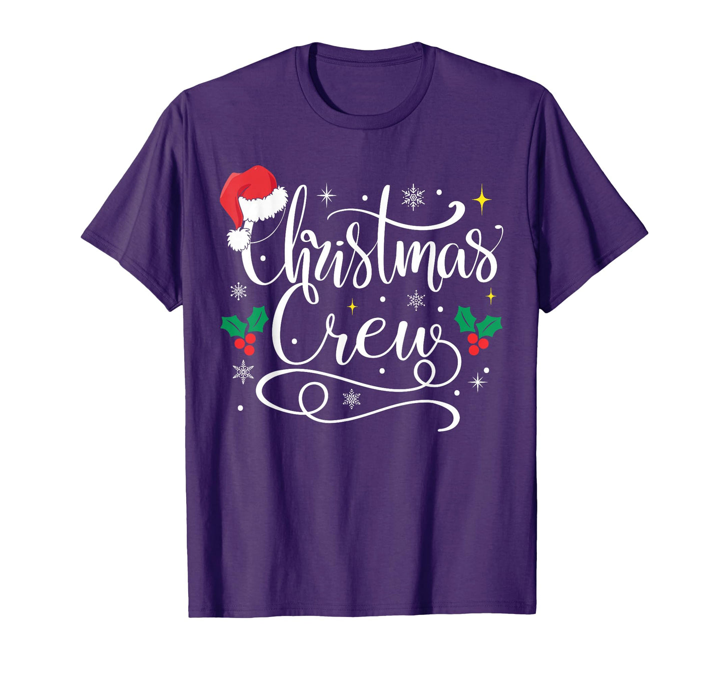 Merry Christmas Crew Santa Hat Holiday Matching Family Pjs T-Shirt