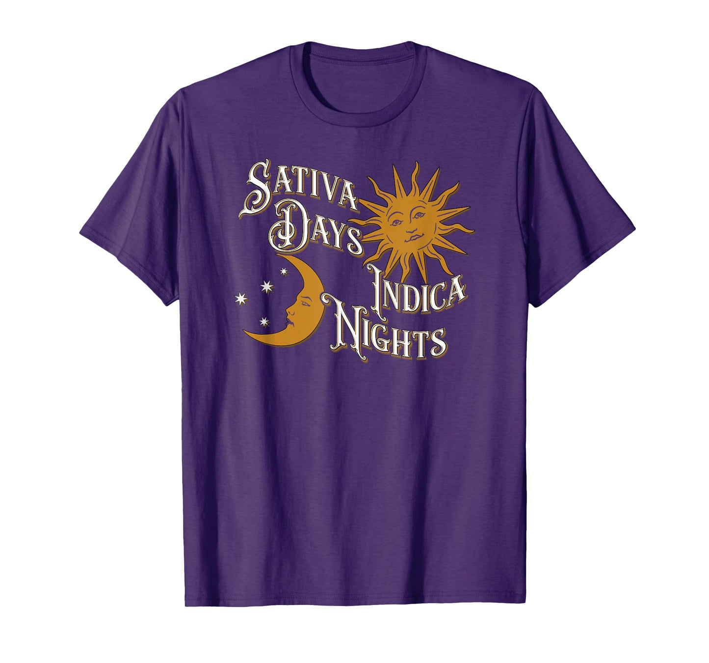 Vintage Sativa Days Indica Nights Sun Moon Cannabis 420 T-Shirt