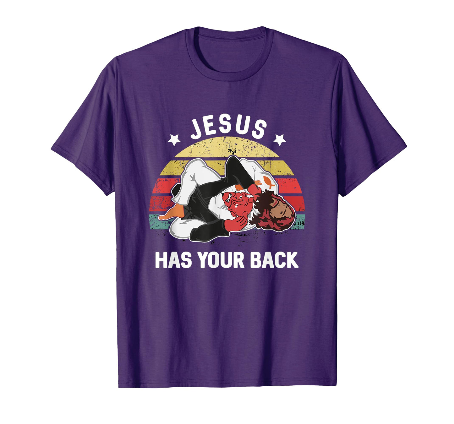 Jesus Has Your Back Jiu Jitsu Retro Christian T-Shirt
