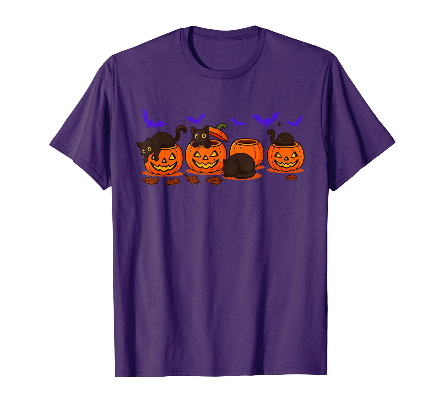 Black Cat Pumpkin Bats Halloween Kitten Lover Jack O Lantern T-Shirt