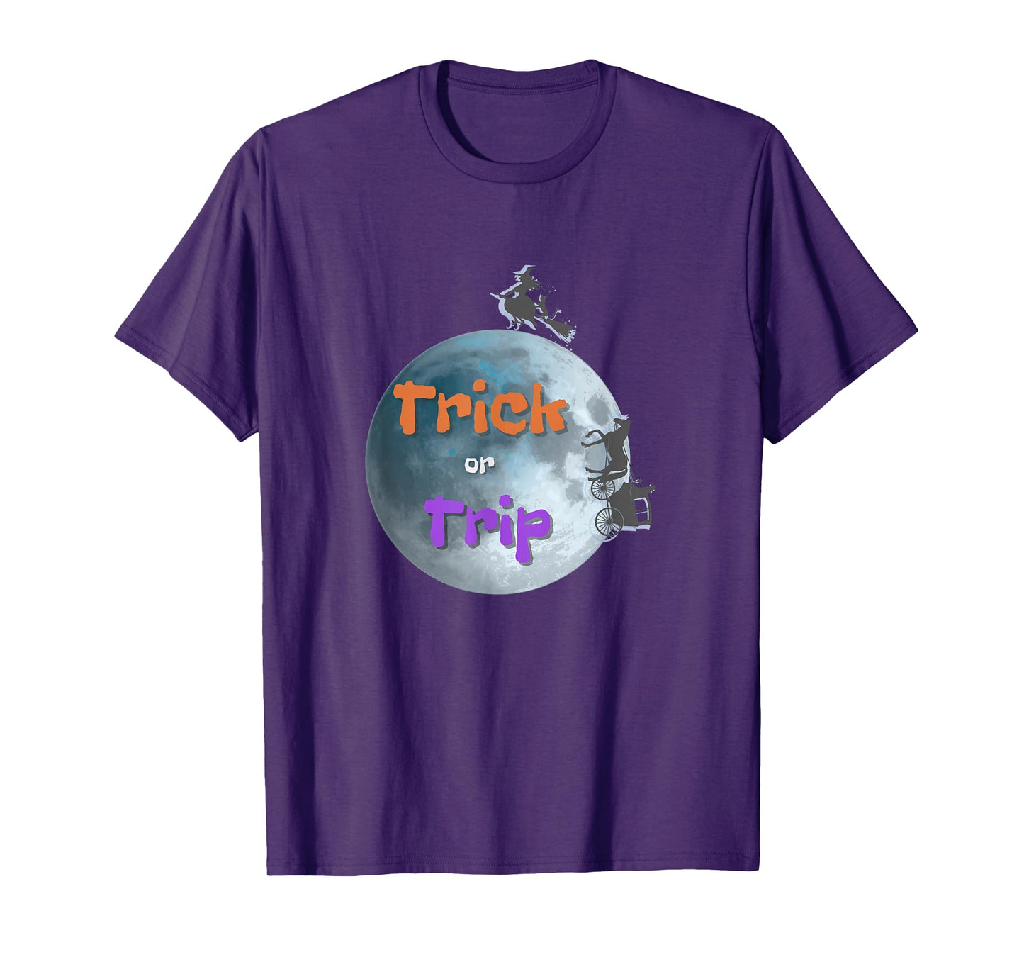 Halloween Trick or Trip - Funny Witch and Carriage Design T-Shirt