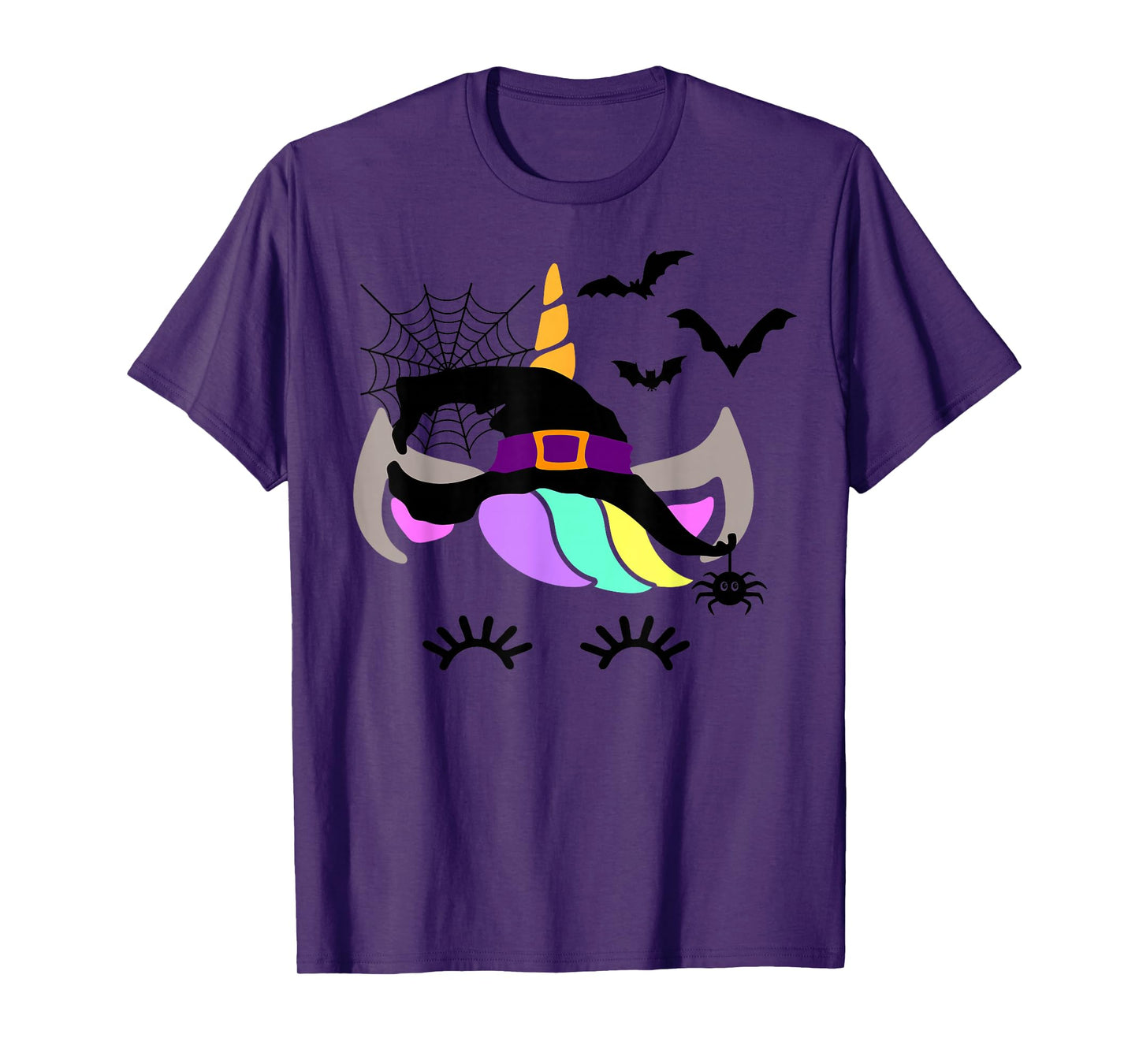 Unicorn Face Eyelashes Bats Spider Witch Halloween Costume T-Shirt