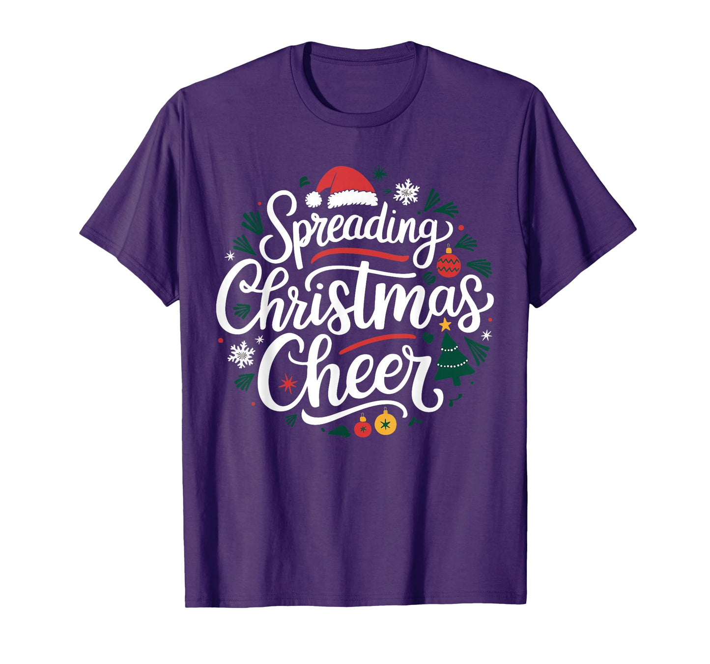 Spreading Christmas Cheer Santa Hat Snowflakes Holiday Xmas T-Shirt