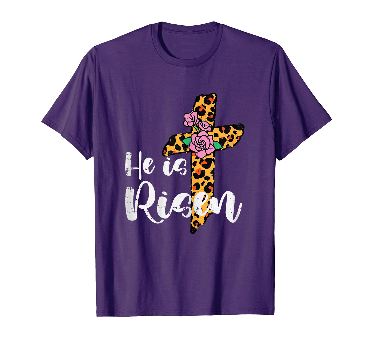 Cross Flower He Is Risen Christ Easter Jesus Religious Women T-Shirt
