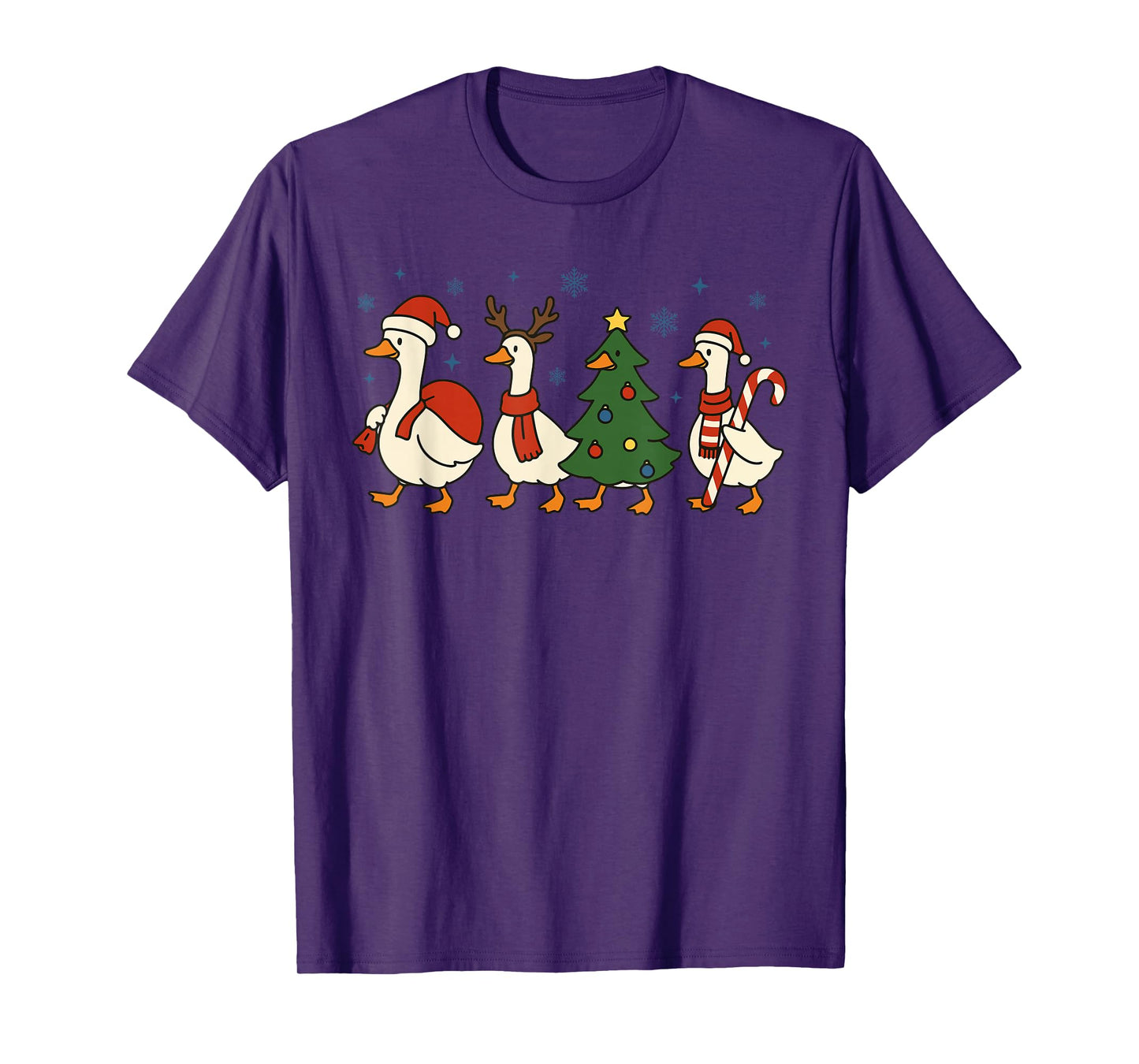 Funny Christmas Goose Santa Reindeer Tree Tee T-Shirt