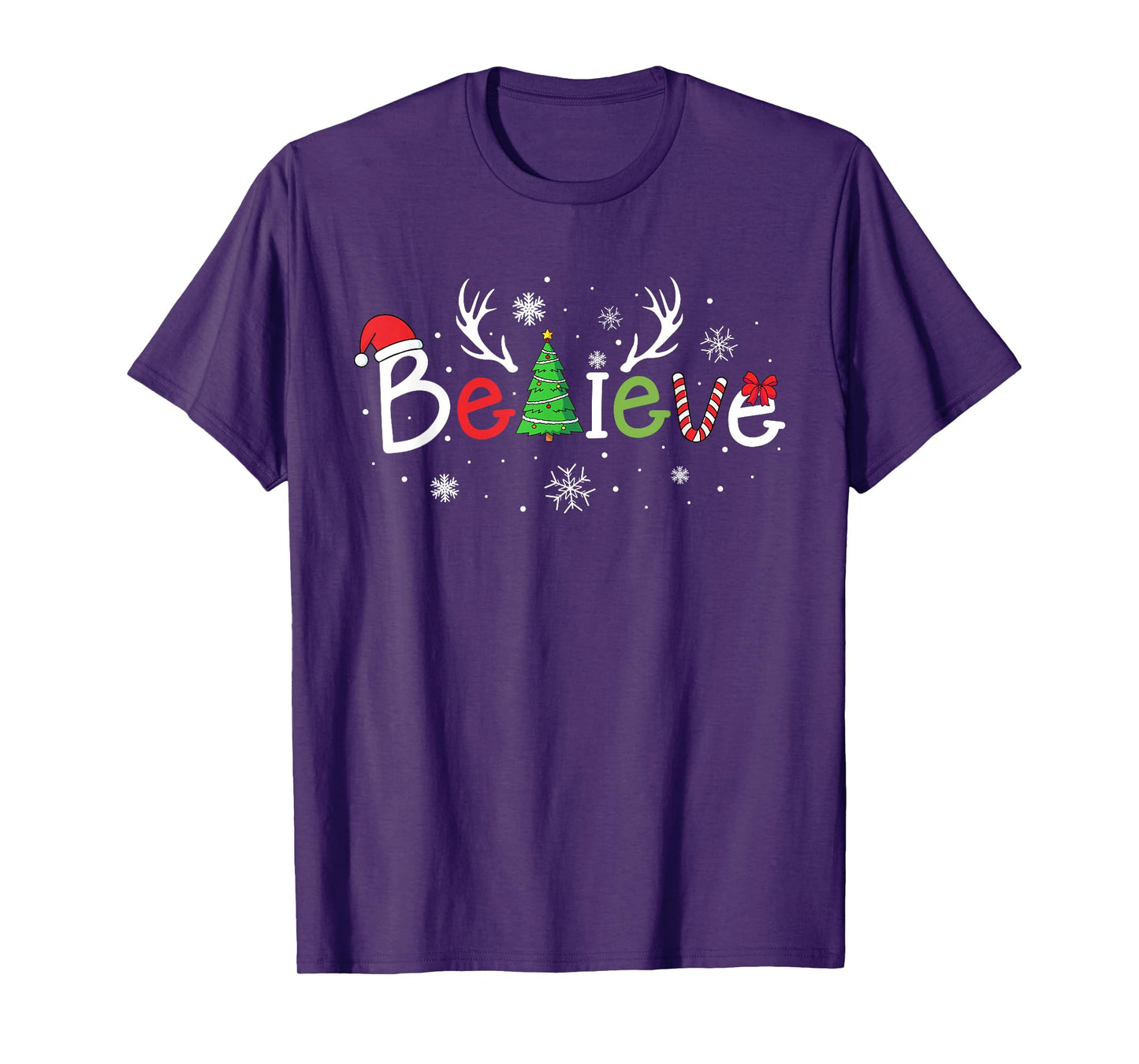 Believe Christmas Tree Family Matching Reindeer Santa Xmas T-Shirt