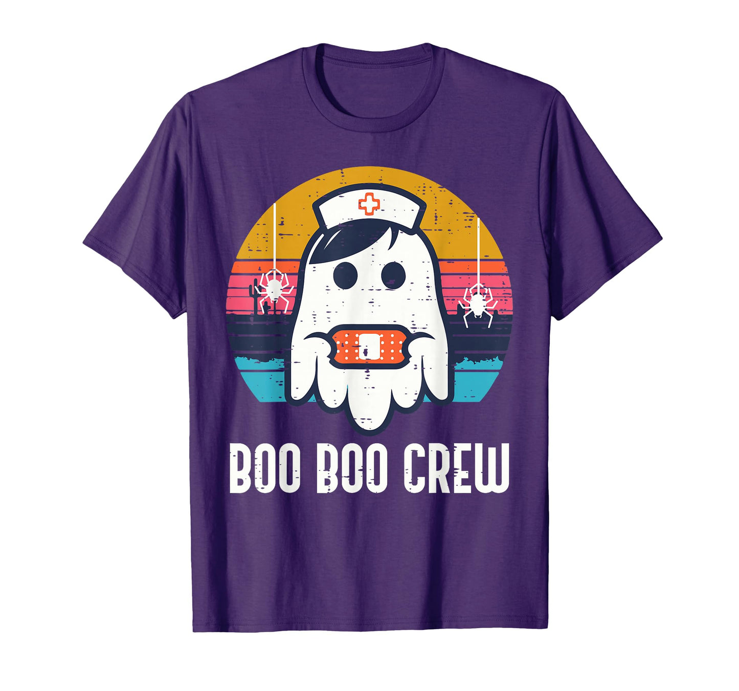 Halloween Nurse Ghost Boo Boo Costume Scrub Top Crew Women T-Shirt