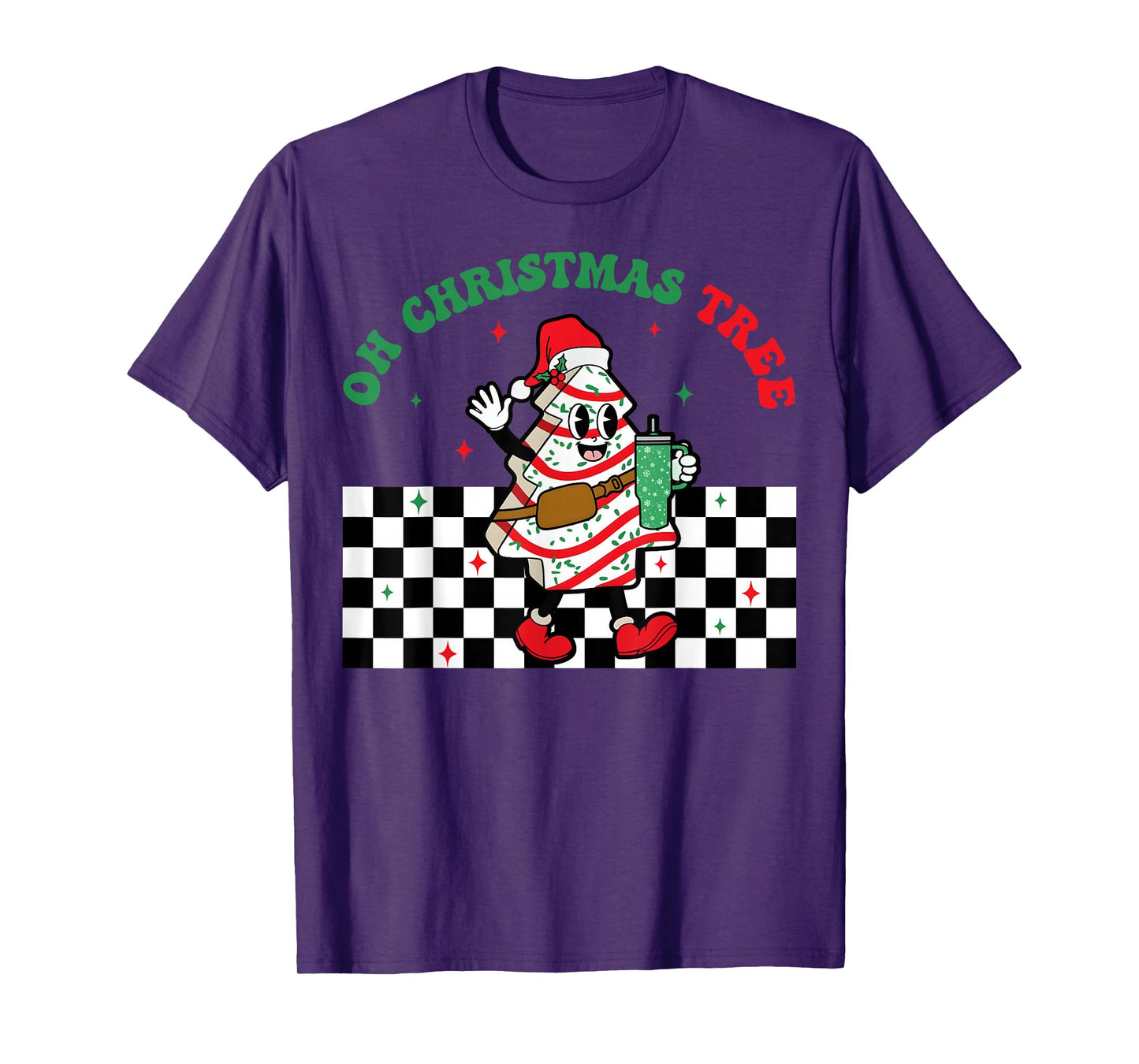 Groovy Checkered Oh Christmas Tree Cakes for Cake Lovers T-Shirt