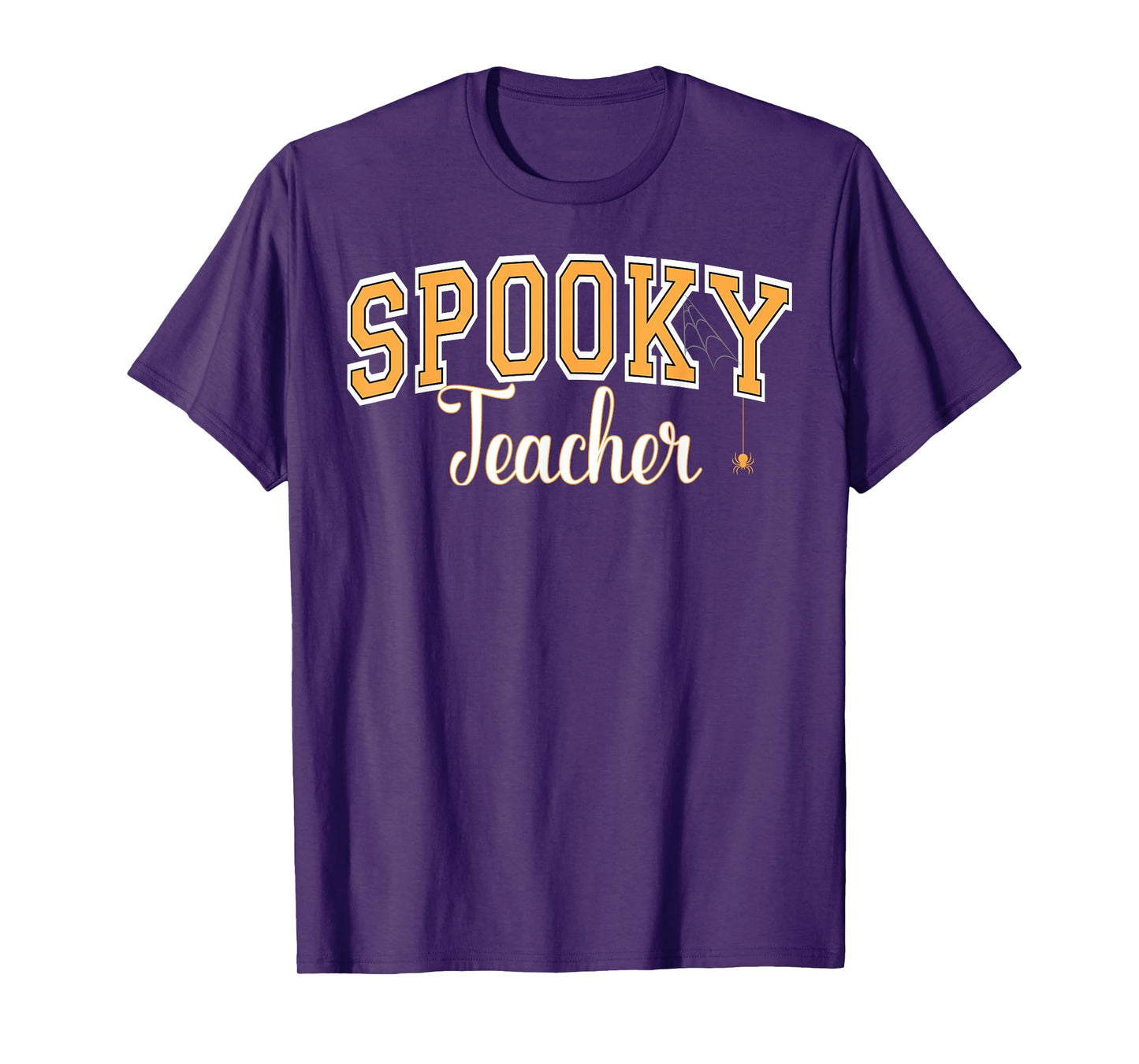 Spooky Teacher Halloween Spider Varsity Orange Letters T-Shirt