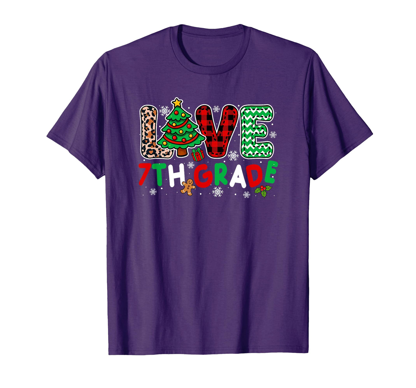 Love 7th Grade Christmas Tree Leopard Colorful Light Teacher T-Shirt