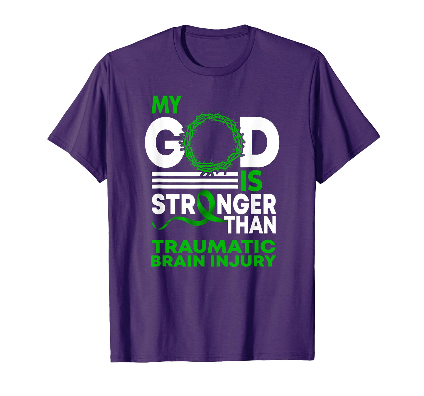 My God Stronger Than Traumatic Brain Injury Awareness Ribbon T-Shirt