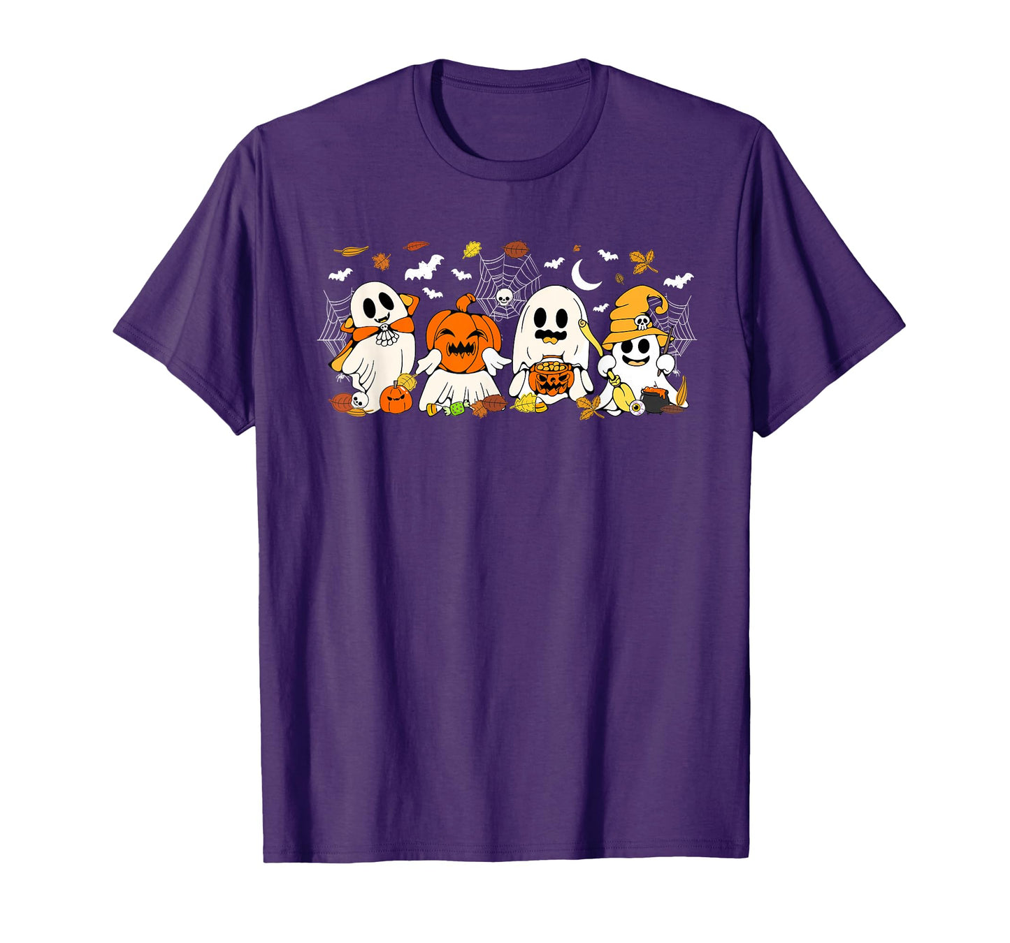 Cute Ghost Pumpkin Witch Hat Funny Halloween T-Shirt