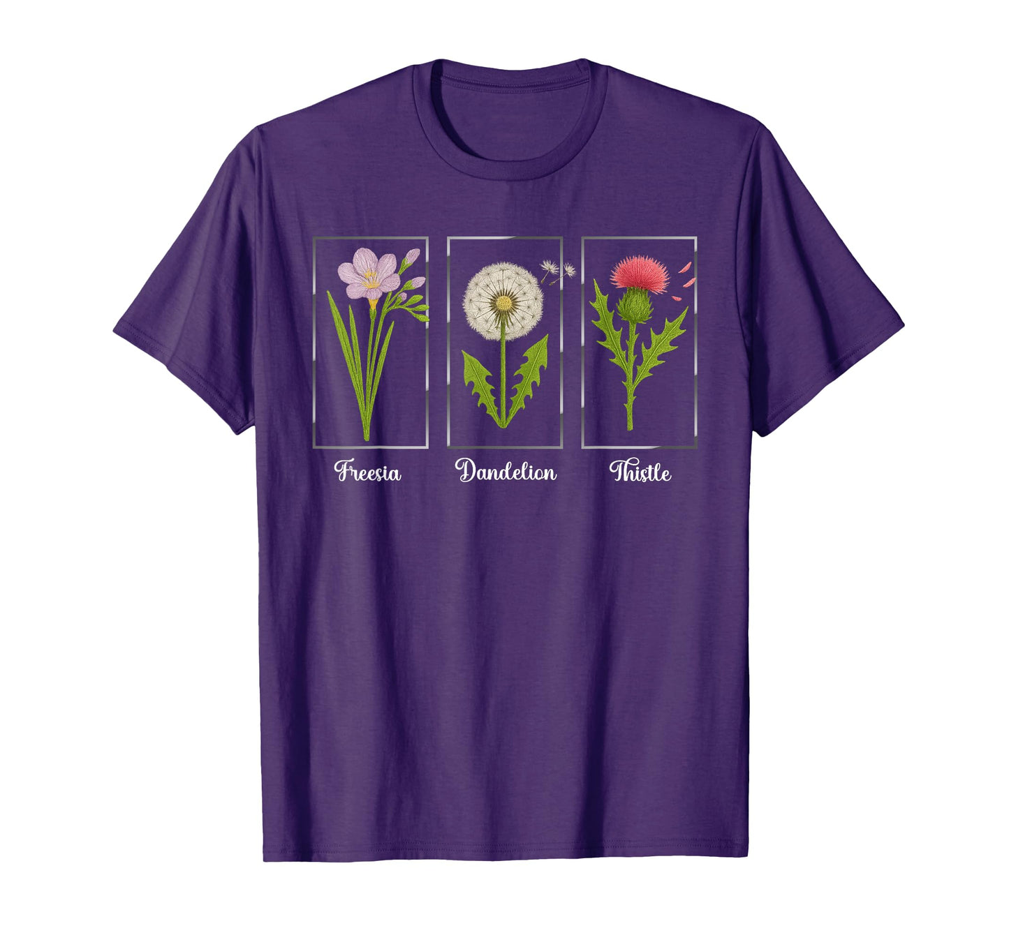 Vintage Subtle Flowers Freesia Dandelion Thistle Women T-Shirt
