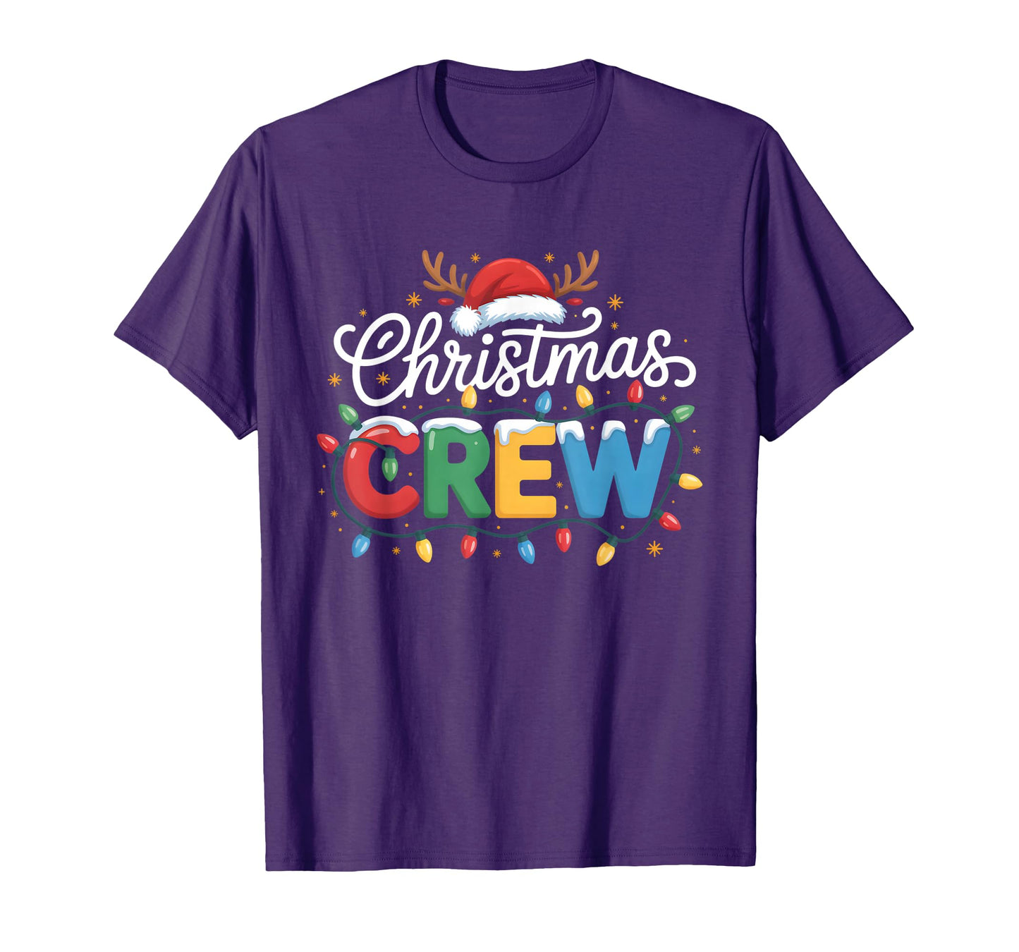 Christmas Crew Reindeer Santa Hat Family Xmas Lights Men Kid T-Shirt