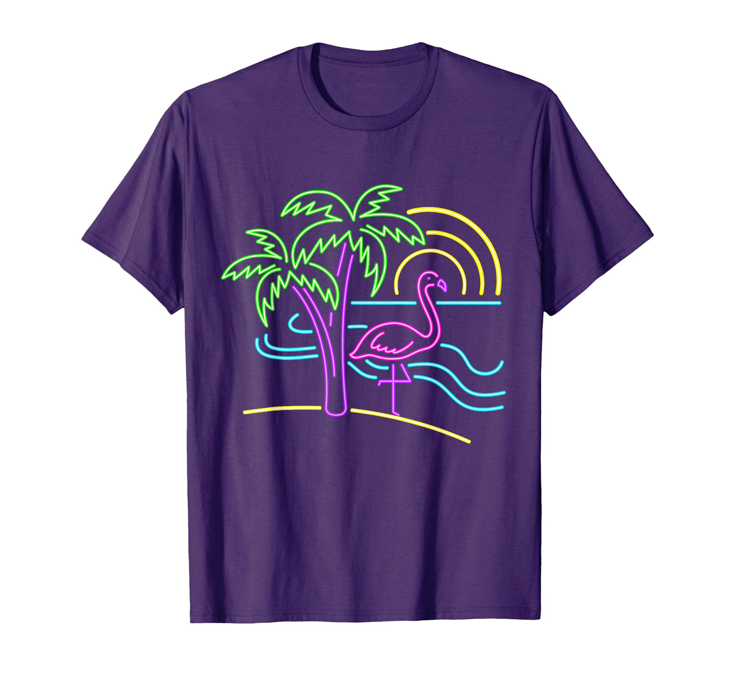 Vintage 80s Pink Flamingo Palm Tree Summer Vacation Beach T-Shirt