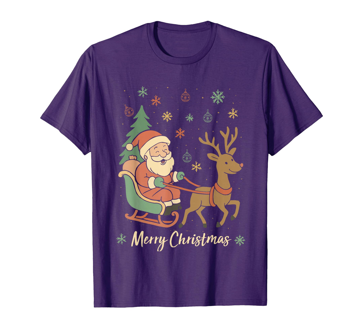 Funny Merry Christmas Santa Sleigh Reindeer Xmas Family T-Shirt