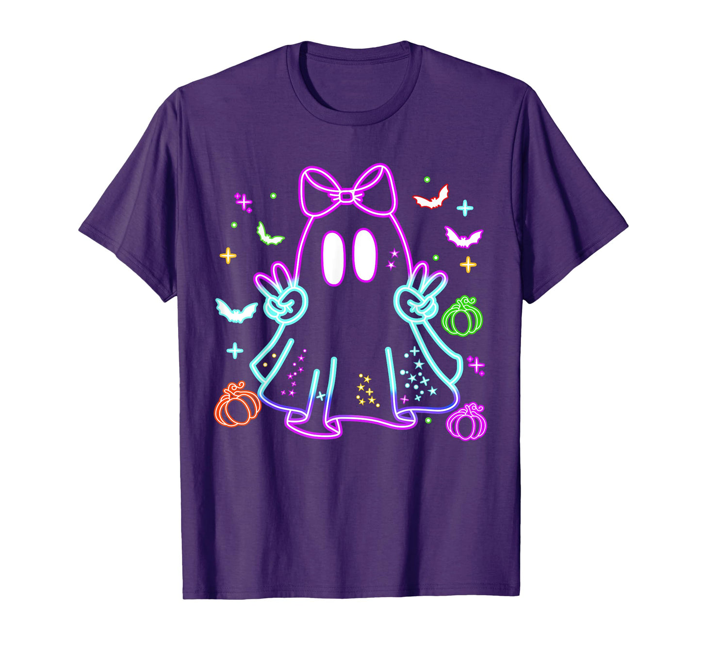 Boo Ghost Spooky Season Girls Kids Glow In Halloween Night T-Shirt