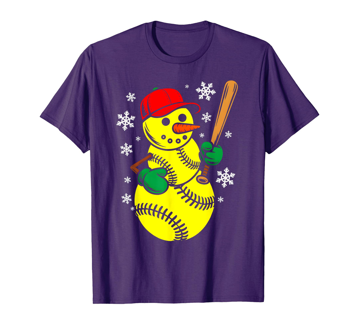 Softball Santa Hat Snowman Xmas Funny Softball Christmas T-Shirt
