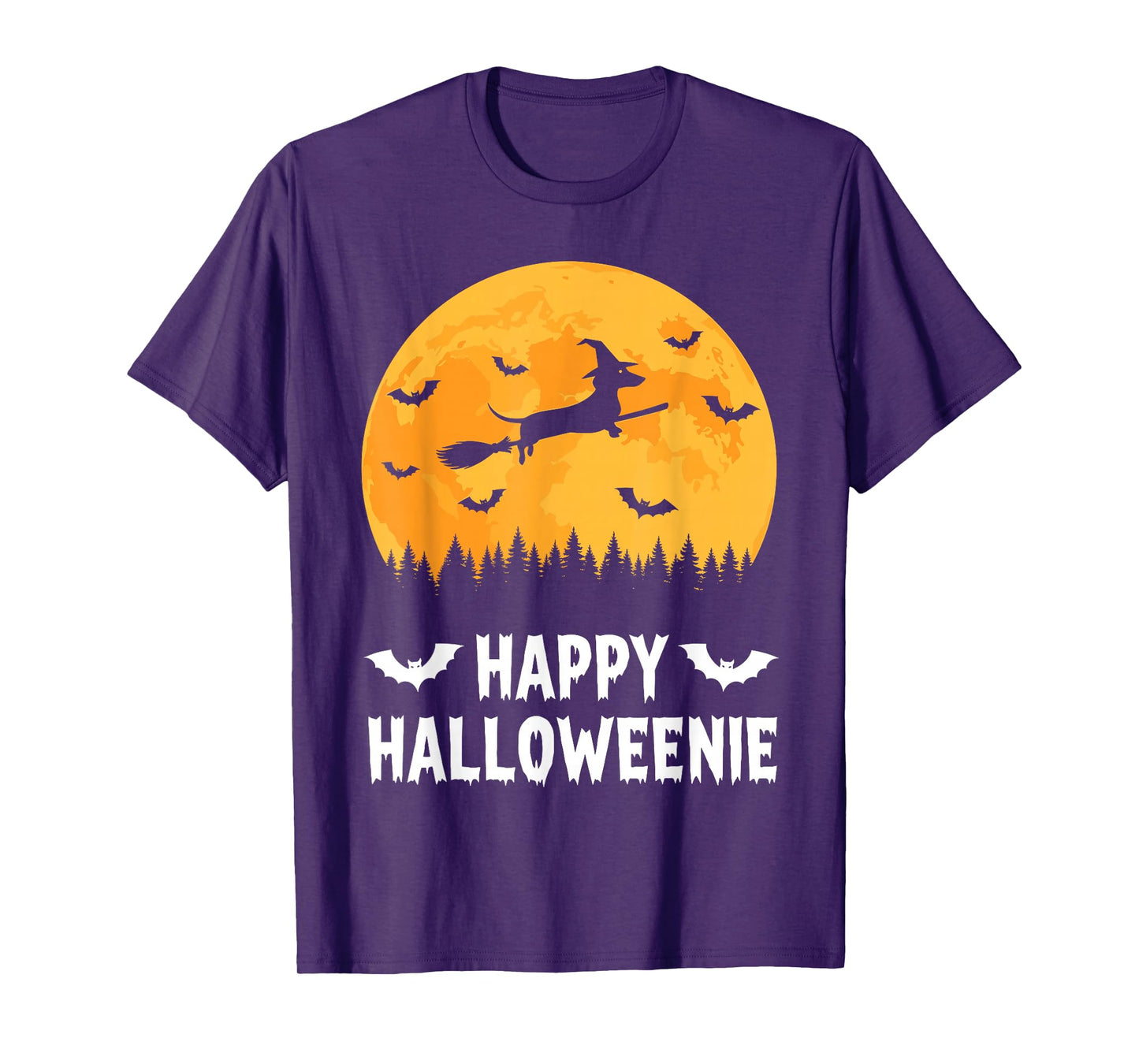 Happy Halloweenie Funny Halloween Dachshund Flying Witch T-Shirt