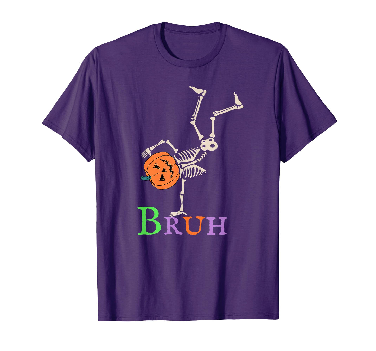 Bruh Skeleton Pumpkin Funny Halloween 2025 Kids Boys Men T-Shirt