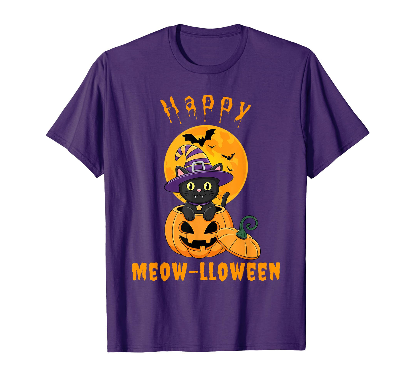 Happy Meow-lloween Cat Halloween Pumpkin Witch Hat Design T-Shirt
