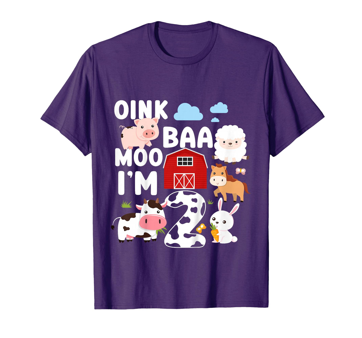 Oink Baa Moo I'm 2 Farm Animals 2nd Birthday For Kids T-Shirt