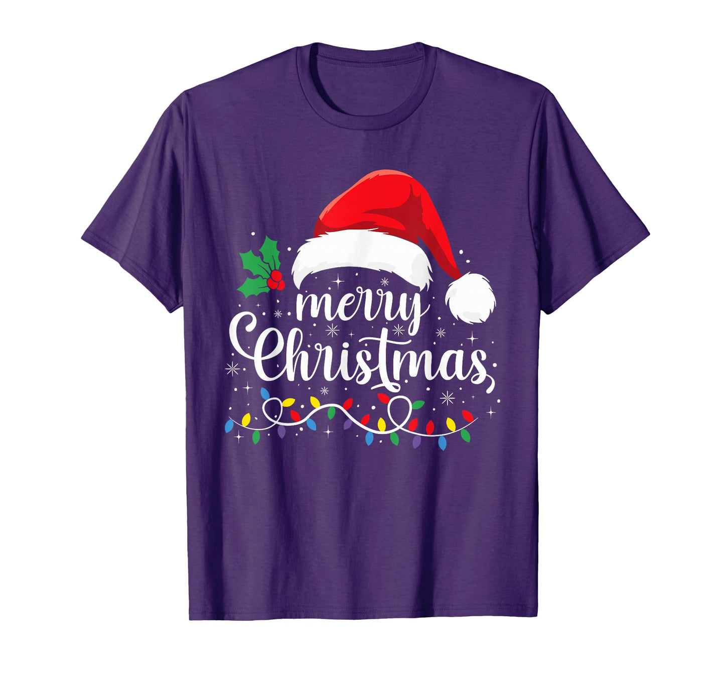 Merry Christmas Lights Red Santa Hat Xmas Family Men Women T-Shirt