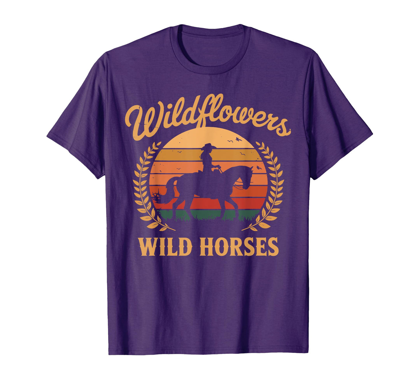 Wild Flowers And Wild Horses Retro Southern Sunset Cowgirl T-Shirt
