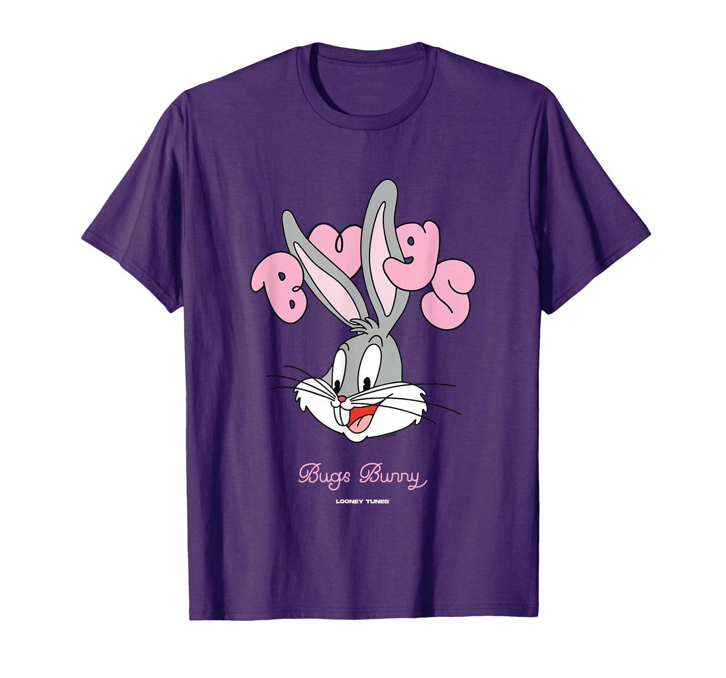 Looney Tunes Bugs Bunny Pink Bubble Text Big Face T-Shirt