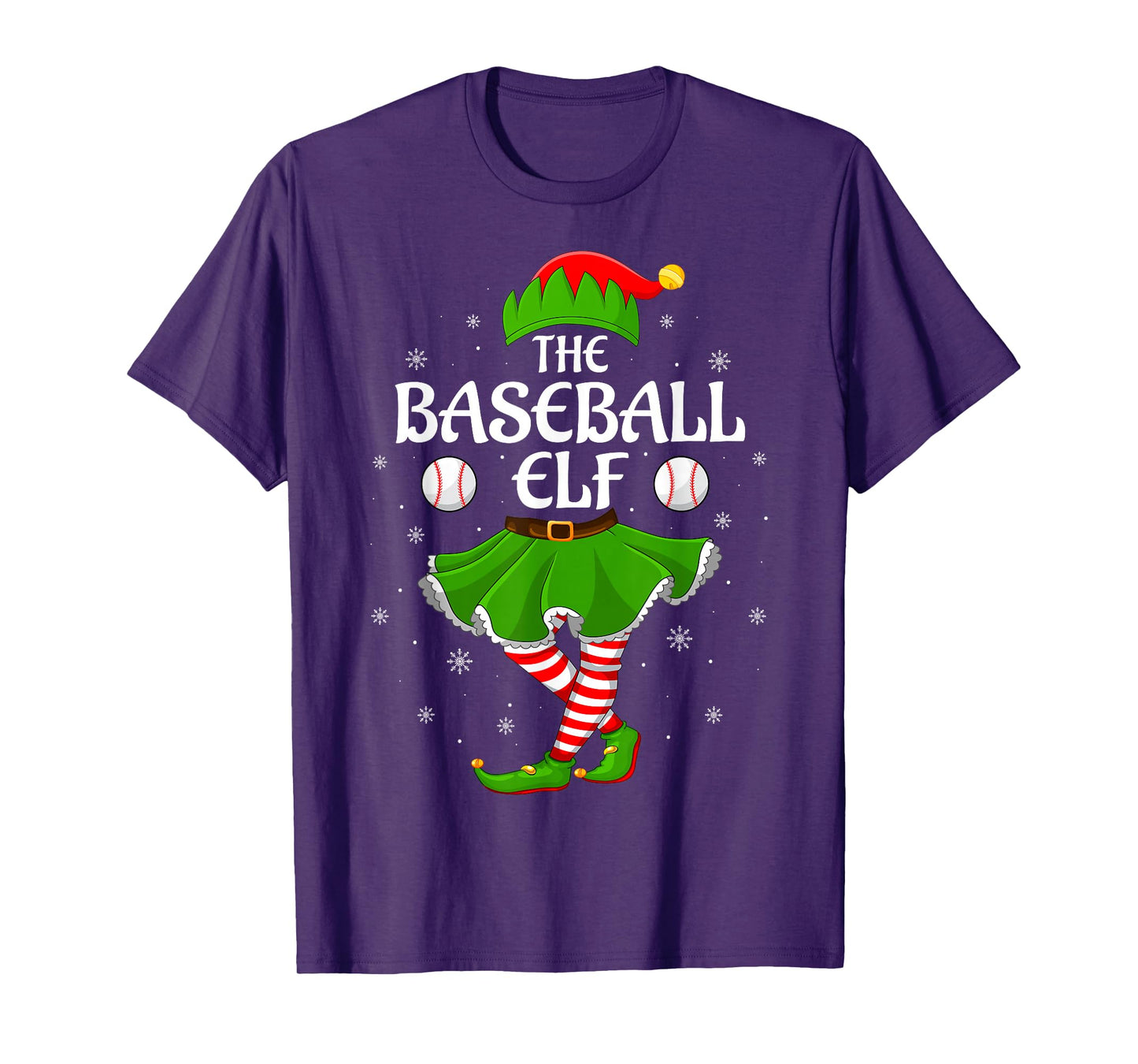 Baseball Elf Christmas Family Girls Women Elf Squad Xmas T-Shirt