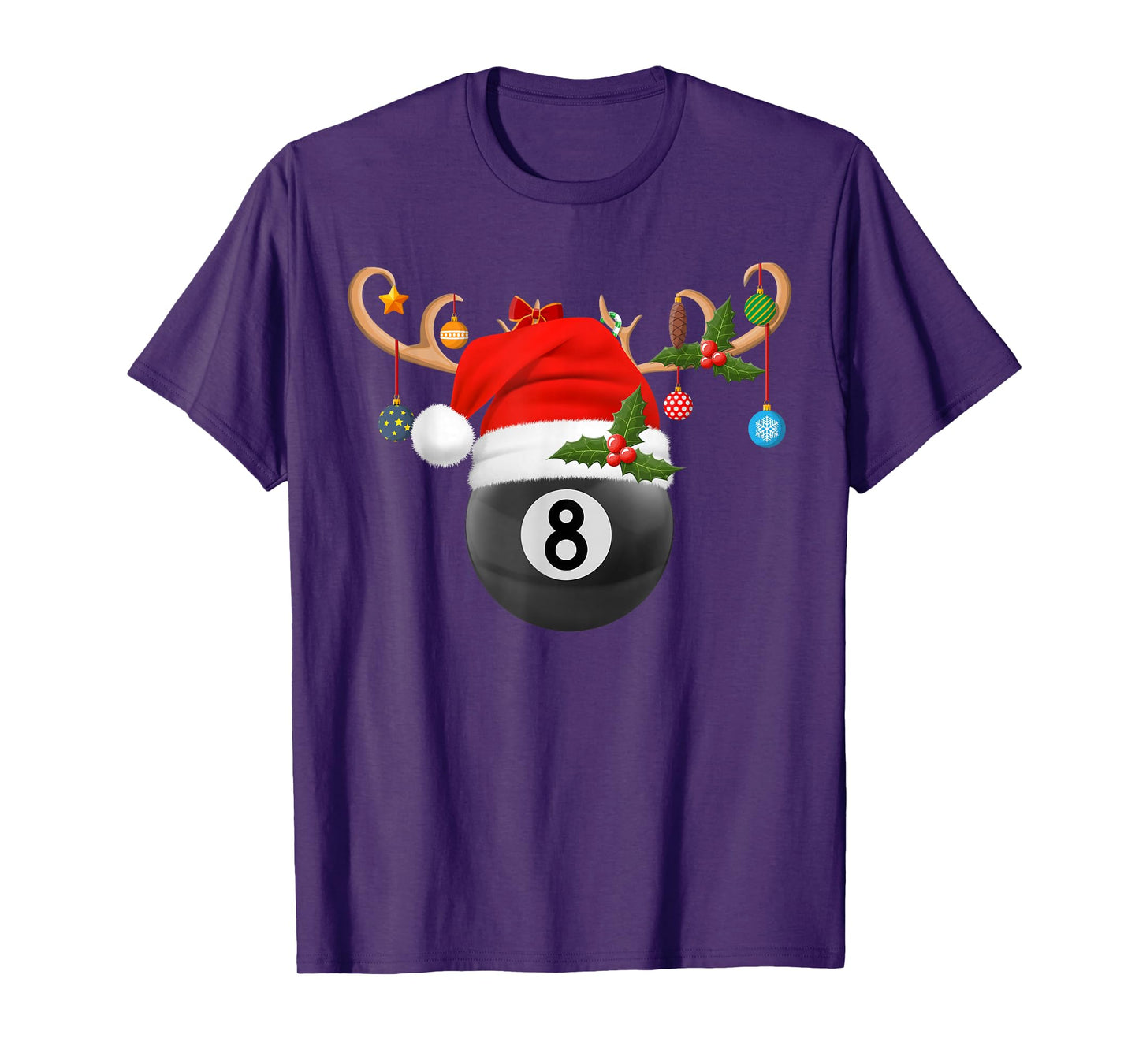 8 Ball Billiard Christmas Reindeer Santa Sports Player Xmas T-Shirt
