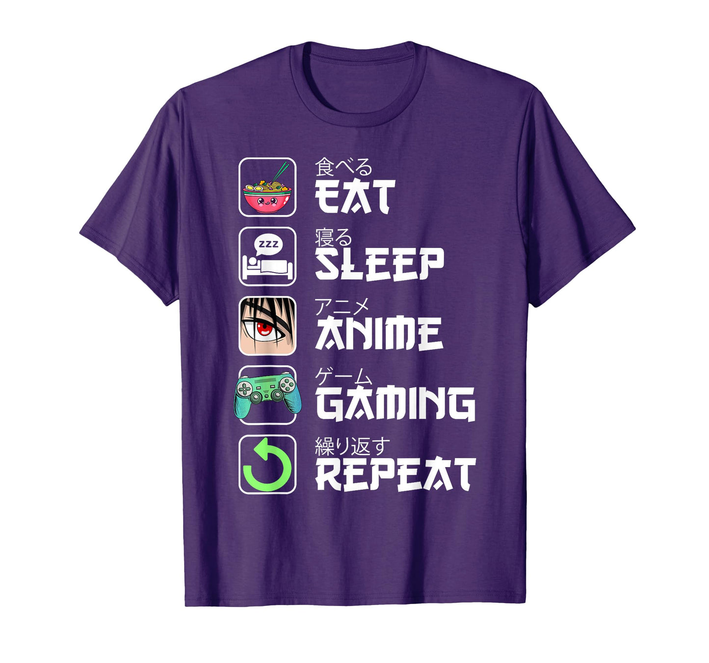 Eat Sleep Anime Gaming Repeat Japan Kawaii Manga Anime Gifts T-Shirt