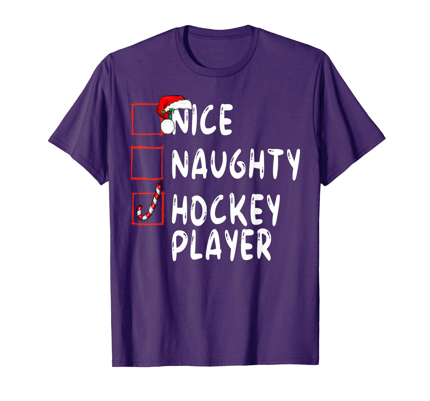 Nice Naughty Hockey Player Christmas Santa Claus T-Shirt