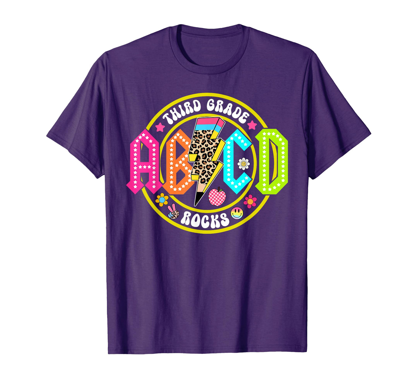 Retro Lightning Bolt ABCD Third Grade Rocks Back To School T-Shirt