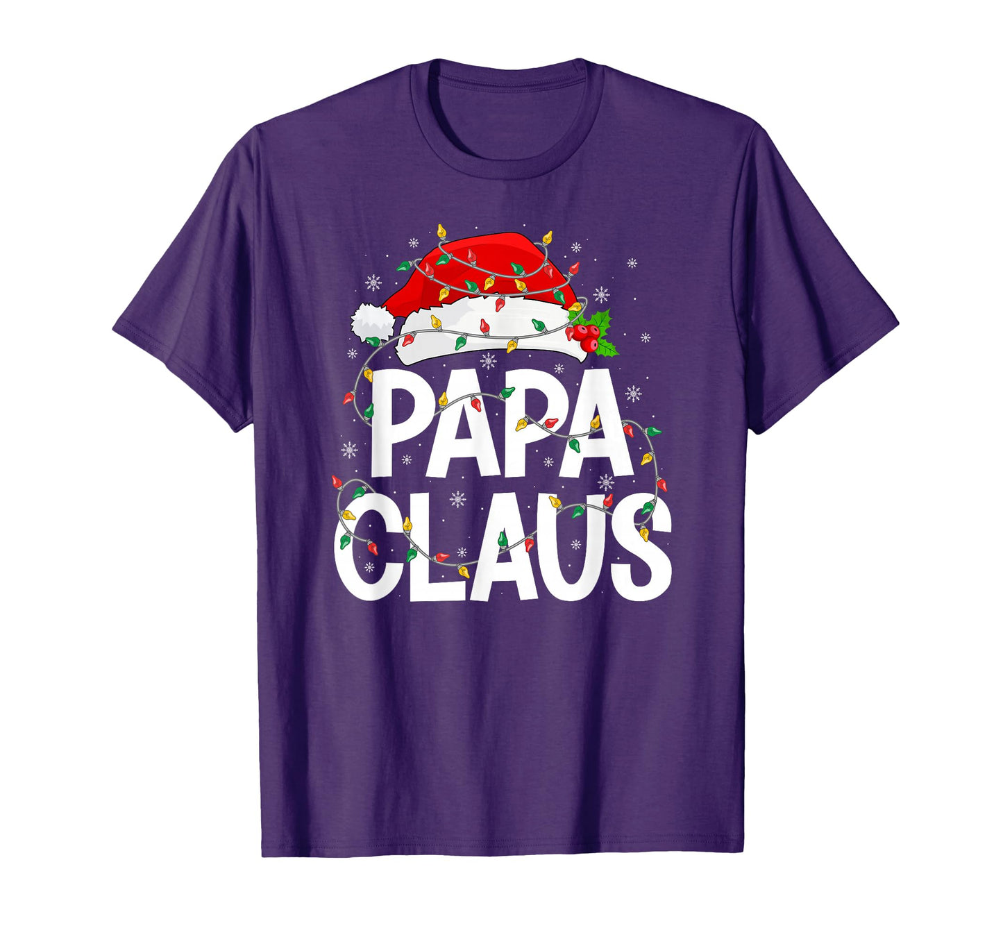 Papa Claus Christmas Lights Matching Family Santa Hat Xmas T-Shirt