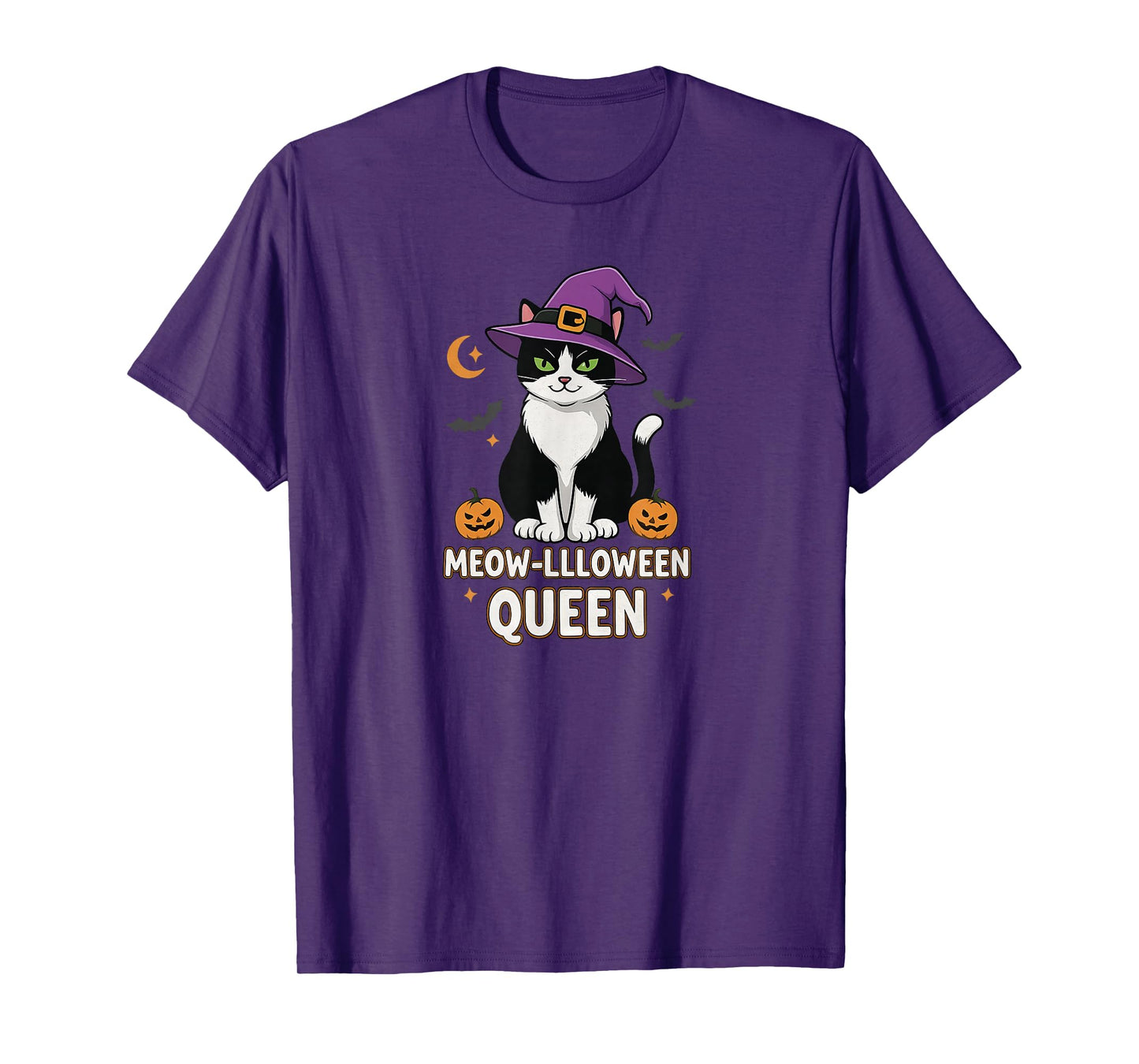 Black and White Tuxedo Cat Lazy Halloween Witch Hat Fun T-Shirt