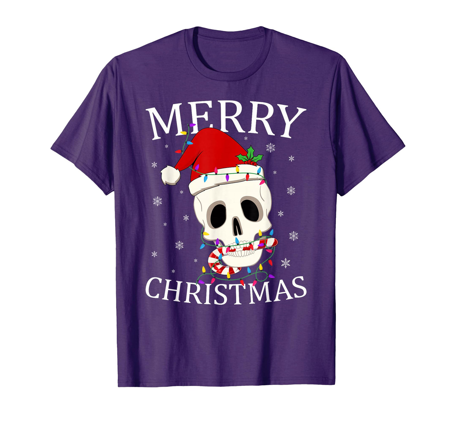 Merry Christmas Skeleton Skull Xmas Lights Men Women T-Shirt