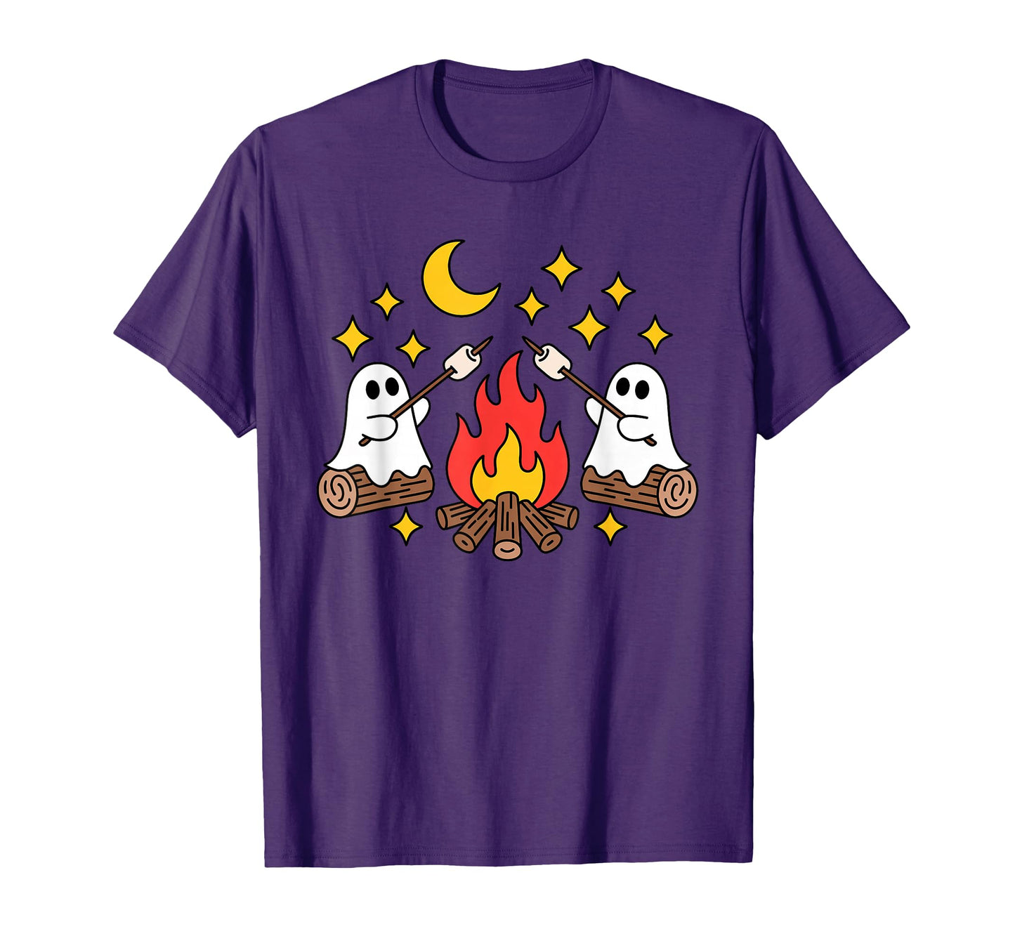 Cute Ghosts Camping Campfire Marshmallows Halloween Spooky T-Shirt