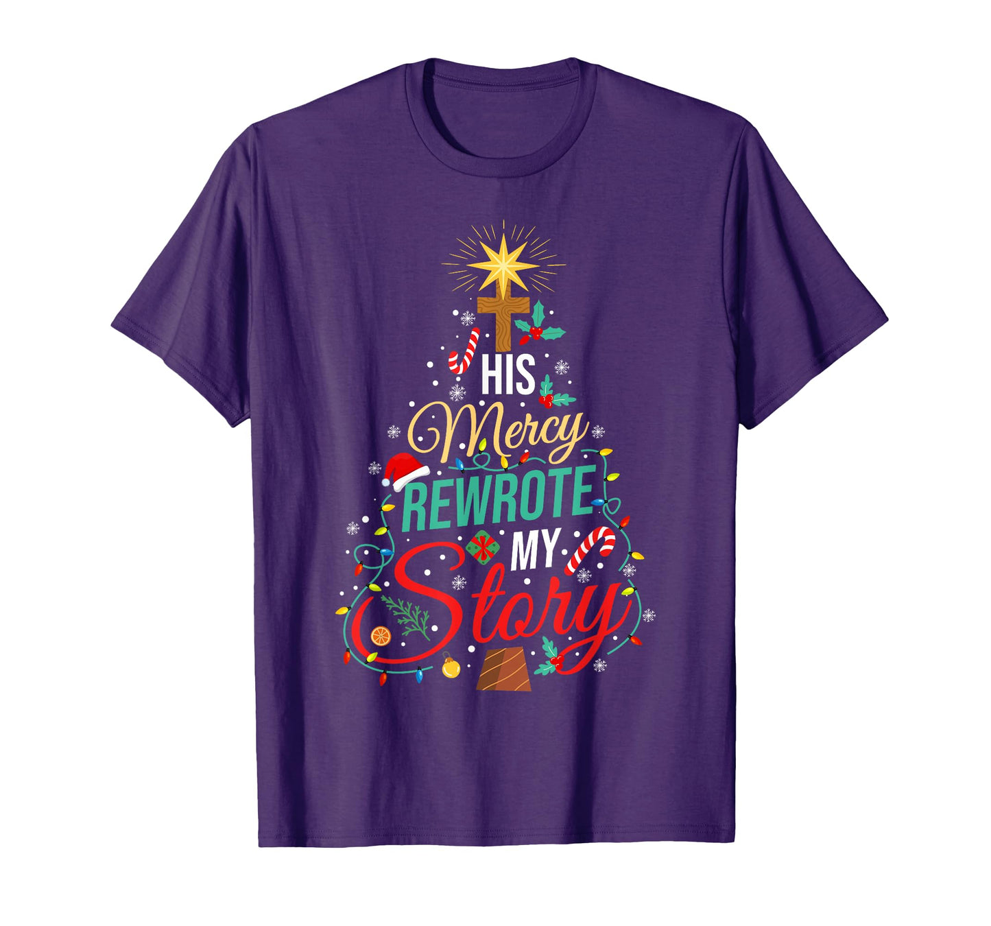 His Mercy Rewrote My Story Bible Christian Christmas Tree T-Shirt