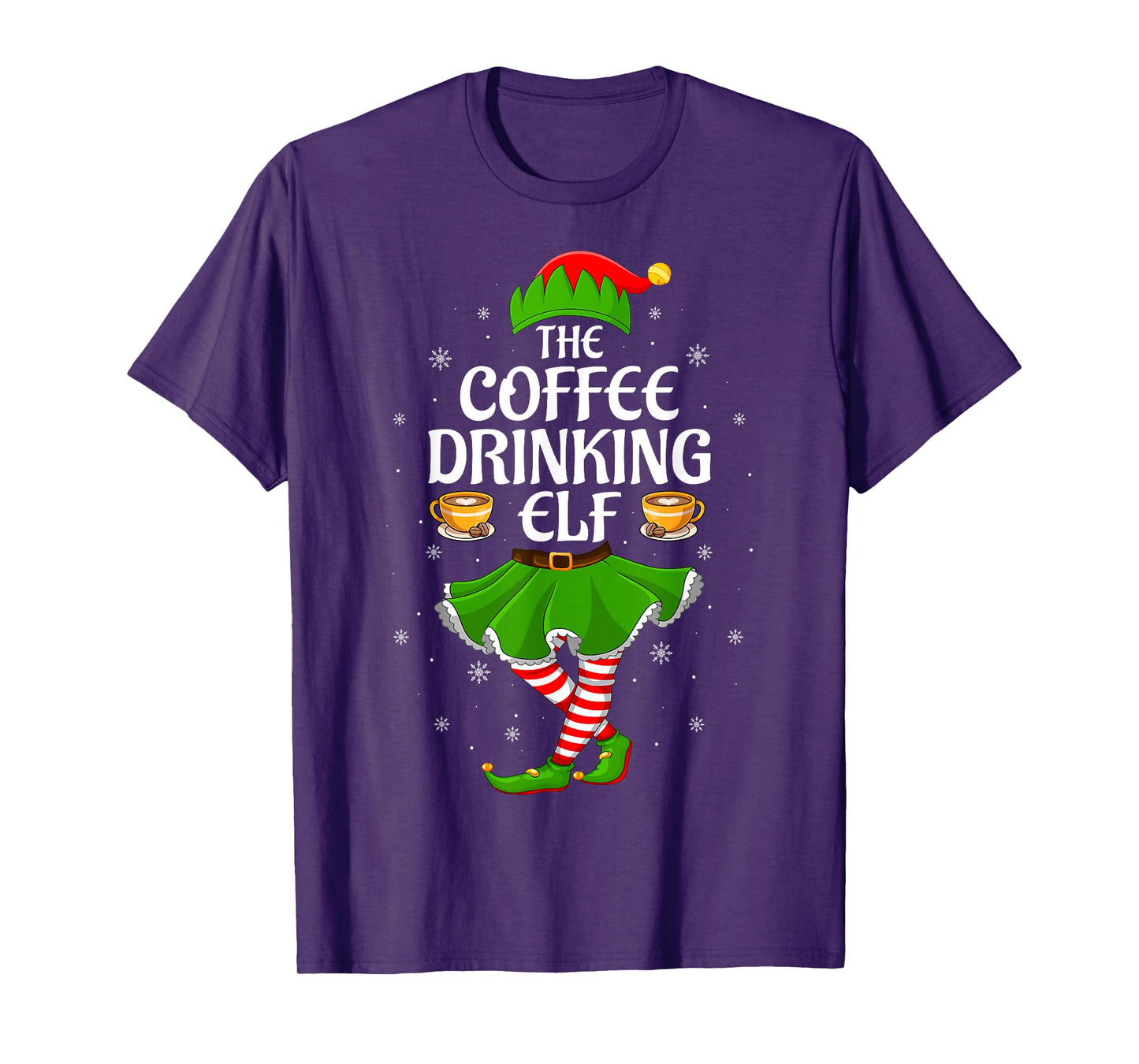 Coffee Drinking Elf Christmas Girls Women Elf Squad Xmas T-Shirt