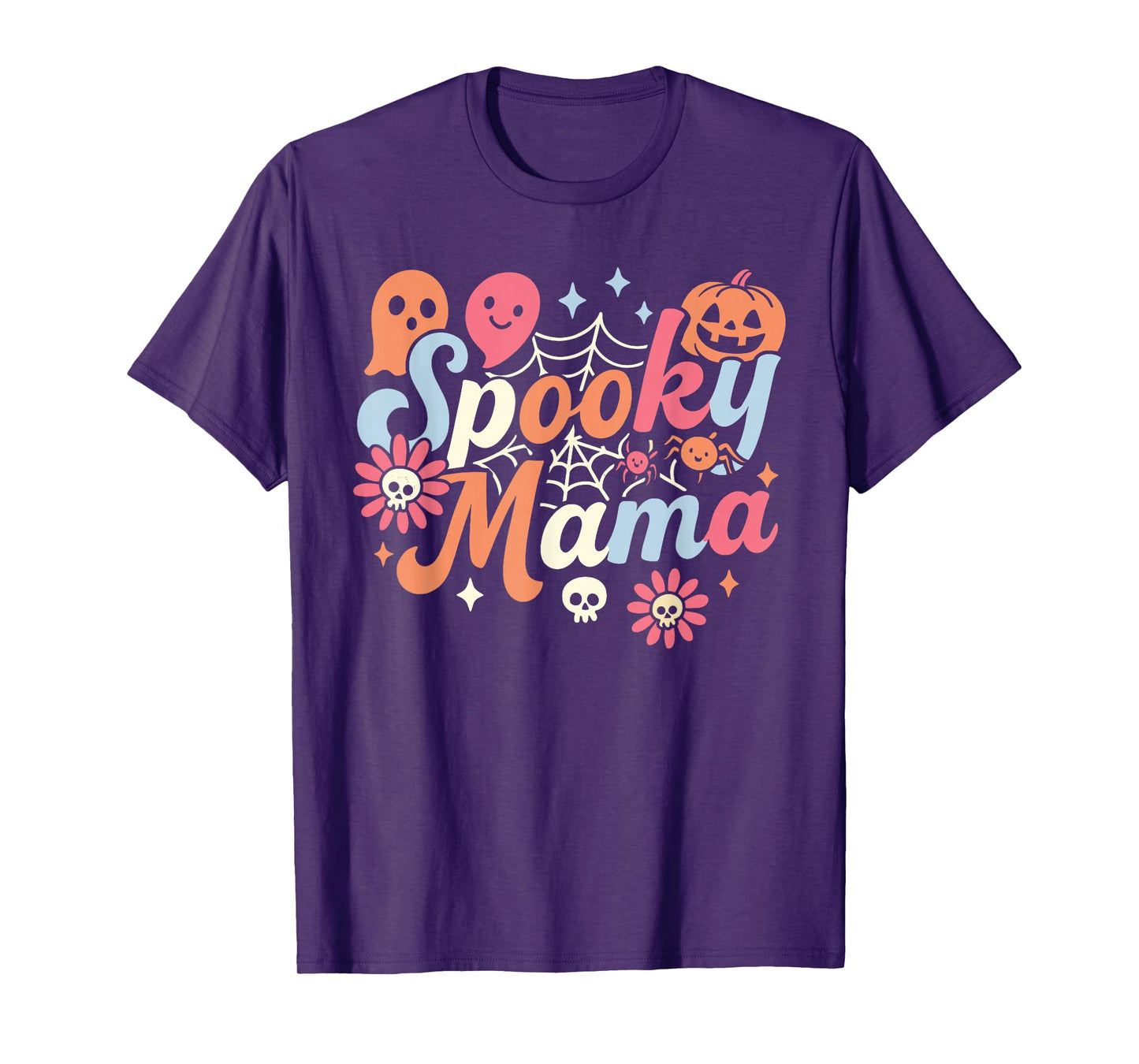 Spooky Mama Funny Mom Halloween Ghost Witch Bat T-Shirt