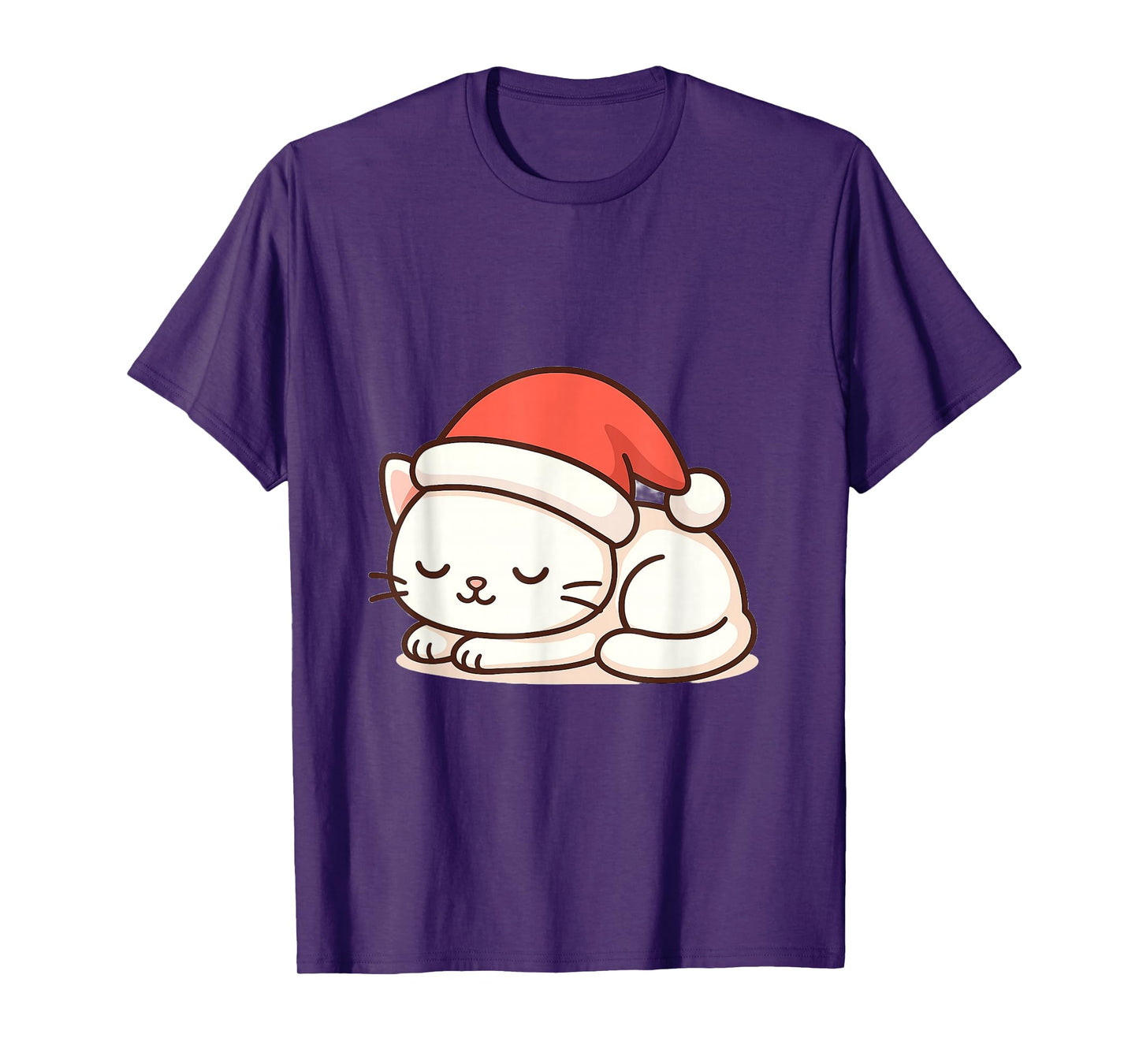 Sleeping White Cat with Santa Hat T-Shirt