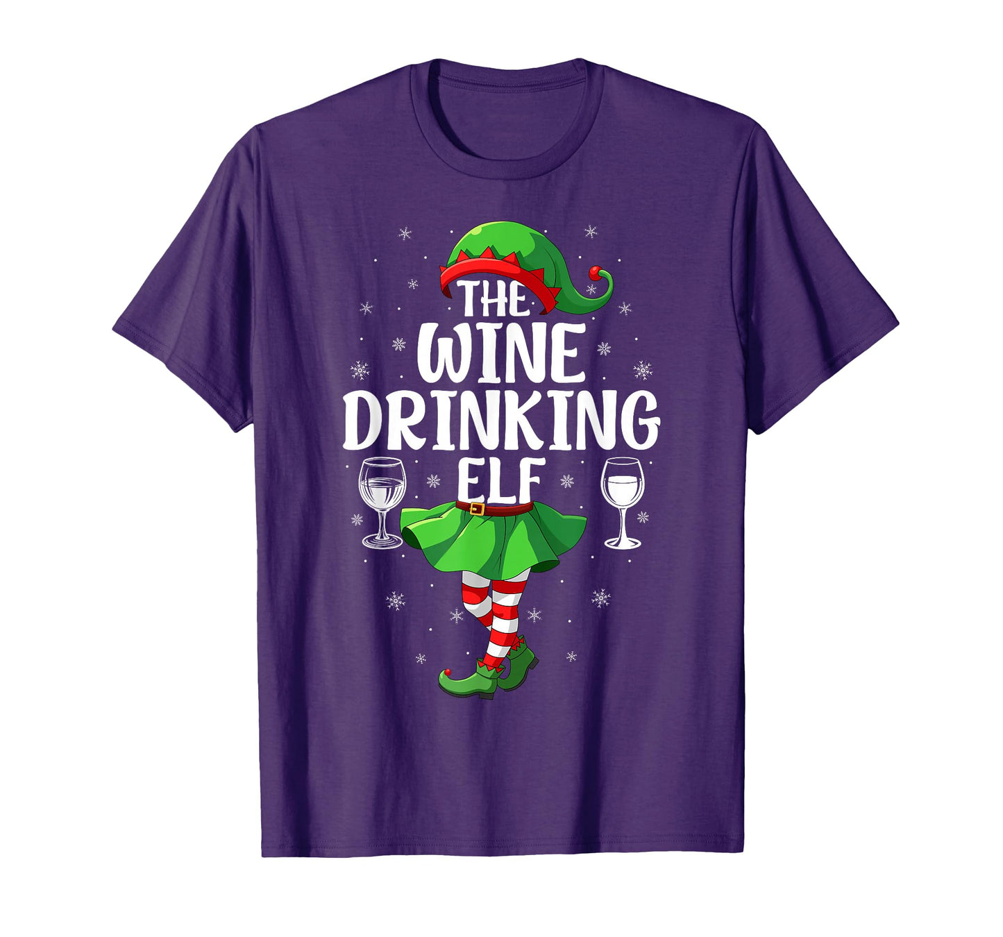 Wine Drinking Elf Christmas Girl Women Elf Squad Xmas Family T-Shirt