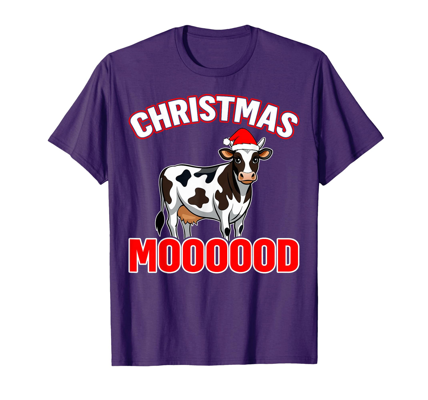 Christmas Moooood - Cow Lover Farmer Santa Hat Xmas Holiday T-Shirt