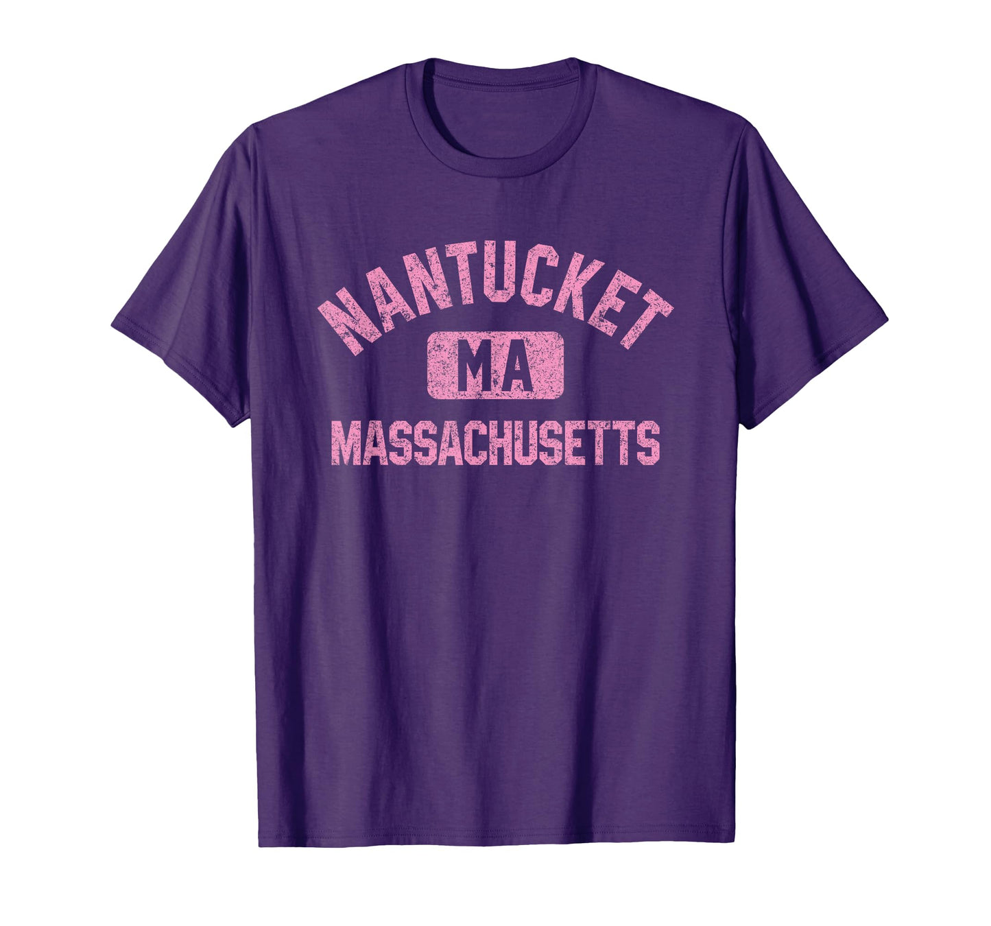 Nantucket Massachusetts MA Gym Style Distressed Pink Print T-Shirt