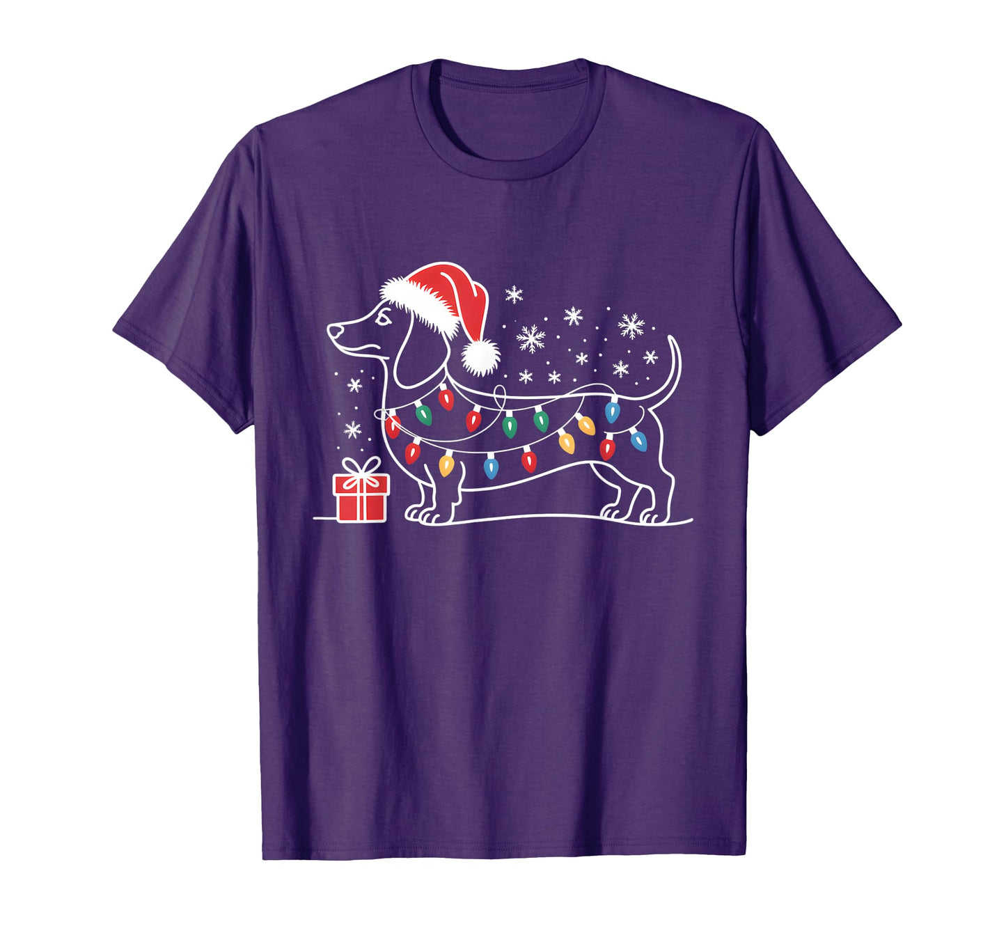 Dachshund Christmas Lights Santa Hat Xmas Dog Lover T-Shirt