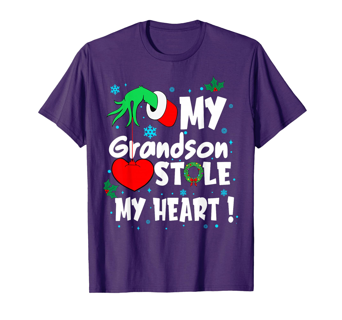 My Grandson Stole My Heart Christmas Family Holiday Pajamas T-Shirt